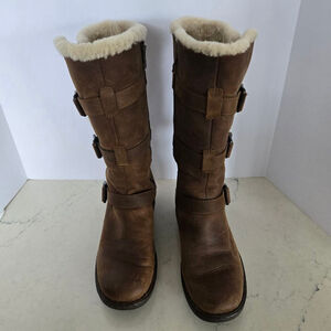 Women's Born Brown Leather Tawny Buckle Shearling Lined Midcalf Boots 8.5 EUC